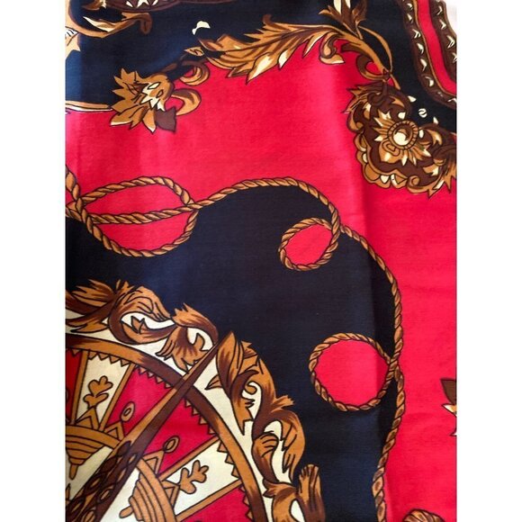 Red Gold Vintage 1980's Silk Scarf Large - Picture 3 of 5